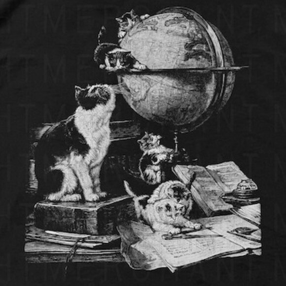 Cats Studying Shirt, Unisex Cotton Shirts, Cat Graphic Tee - Picture 2 of 4